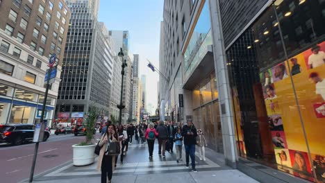 POV-Walking-Along-5th-Avenue-Past-VANS-Store-Front-In-New-York