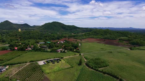 Aerial-View-of-Khao-Yai's-Exquisite-Green-Landscape-and-Clear-Skies