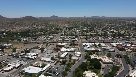Drone-View-of-small-mining-town-in-Desert,-Wickenburg-Arizona