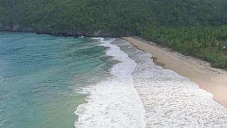 Drone-shot-of-El-Valle-beach-in-Samana,-Dominican-Republic
