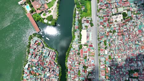 Cinematic-top-down-aerial-view-of-Hanoi,-Vietnam,-Asia,-Drone,-4k,-Mavic-3-Classic