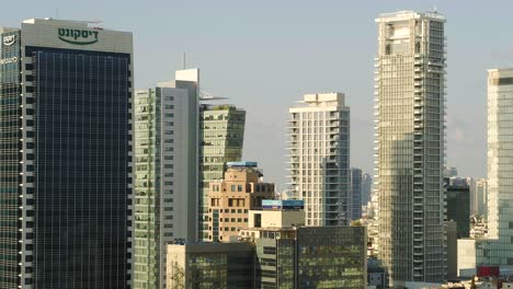 Rascacielos-Comerciales-Y-Residenciales-Del-Centro-De-Tel-Aviv,-Vista-Aérea