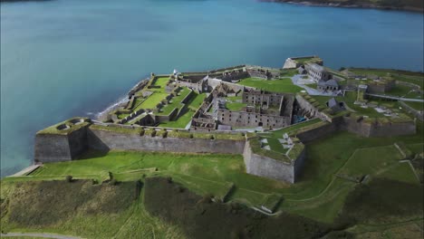 Medieval-Ruins-of-Charles-Fort,-Tourist-Sightseeing-Place-in-Ireland---Aerial