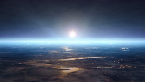Orbitando-En-La-Atmósfera-Azul-Del-Planeta-Tierra-Vista-Desde-El-Espacio