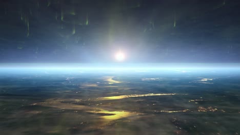 Leuchtende-Atmosphäre-Des-Planeten-Erde,-Blick-Aus-Dem-Weltraum-Mit-Polarlichtern