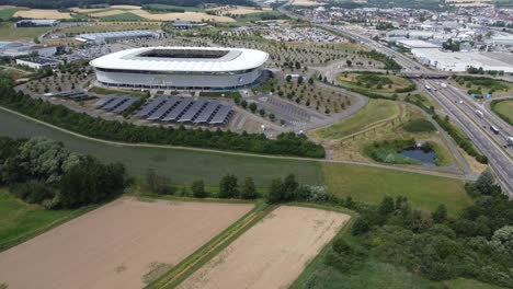 4K-Filmclip-über-Dem-Fußballstadion-Prezero-Arena,-TSG-1899-Hoffenheim-In-Sinsheim-In-Deutschland