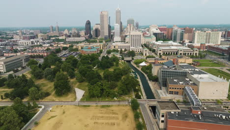 City-Skyline-Of-Indianapolis-Seen-From-NCAA-Headquarters-In-Indiana,-USA