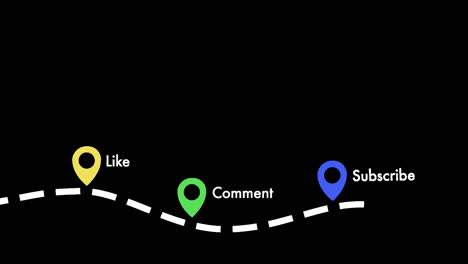 Saubere-Und-Farbenfrohe-„Gefällt-Mir,-Kommentar-Abonnieren“-Animation-Der-Pin-Positionen-Und-Des-Gepunkteten-Linienpfads-Mit-Klarem-Hintergrund