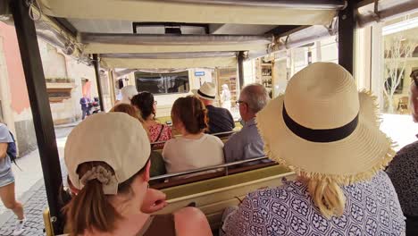 Oldie-tourists-joyride-on-panoramic-golden-train-touring-Verona-Italy
