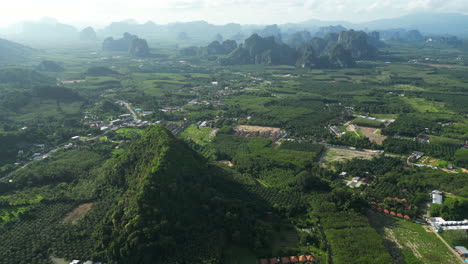 Drone-Volando-Sobre-Las-Plantaciones-De-Cultivos-De-Tailandia-En-Ao-Nang-Al-Amanecer