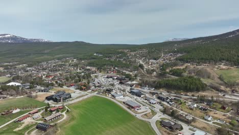 Dombaas-Norway---Aerial-view-of-mountain-highlands-and-countryside-small-town