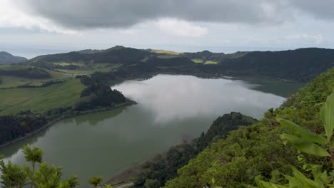 Lake-Furnas-at-Furnas-Village,-San-Miguel-Island,-Azores,-Portugal