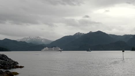 A-cruise-ship-anchored-along-the-coast-of-Alaska-near-Sitka