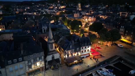 Harbour-side-Honfleur-France-evening-drone-aerial