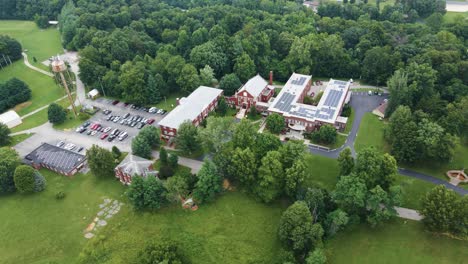 Drone-Shot-of-Mt-St-Francis-in-Southern-Indiana,-Retreat-Center