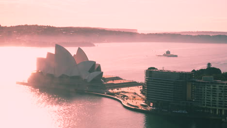 Ópera-De-Sydney-Temprano-En-La-Mañana-Niebla-Brumosa-Amanecer-Rosado