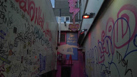 Graffiti-alleyway-to-Club-in-Trompettersteeg-Amsterdam-Red-Light-District-De-Wallen