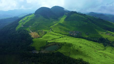 Aerial-View-Of-Lush-Green-Mountain-Range-In-Bandung,-Indonesia