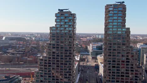 Norra-Tornen,-high-rise-apartment-buildings-located-in-Vasastaden-district-of-Stockholm,-Sweden