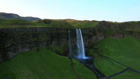 Aerial-Of-Seljalandsfoss-Waterfall-In-Iceland