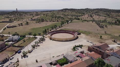 Aerial:-Navas-del-Rey's-Plaza-de-Toros,-Spain---Bullfighting-arena