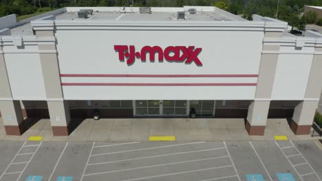 Aerial-Pullback-Reveals-TJ-Maxx-Retail-Store-on-Typical-Summer-Day