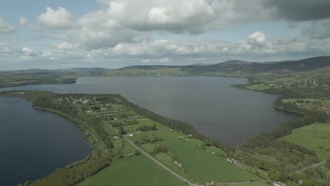 Scenic-Landscape-Of-Blessington-Lakes-In-County-Wicklow,-Ireland---aerial-drone-shot