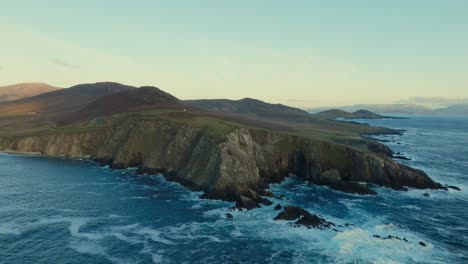 The-cliffs-of-the-Wild-Atlantic-Way-during-sunset,-drone-shot