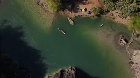 exotic-aerial-view,-tourist-location-of-the-Oyo-Kedung-Jati-valley-canoeing-on-the-Oyo-river,-Bantul-Indonesia