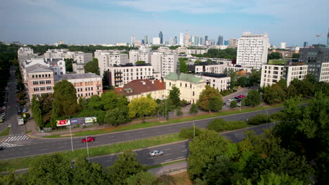 Panoramic-aerial-view-of-Warsaw-skyline-in-daytime