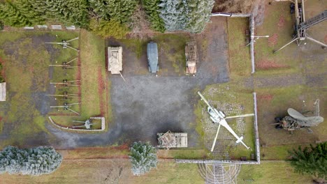 Soaring-drone-shot-of-a-military-open-air-museum-in-Poland