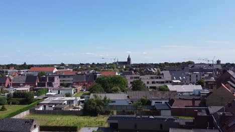 Aerial-view-of-Lommel-center-in-Belgium-with-the-Sint-Pietersbandenkerk-in-the-distance