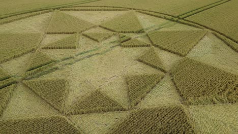 Micheldever-crop-circle-2023-low-aerial-view-orbiting-strange-Hampshire-geometric-wheat-field-farmland-vandalism