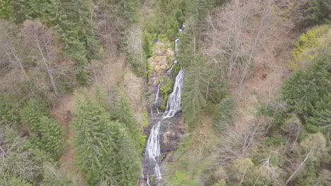 Wide-aerial-view-of-waterfall-in-green-forest