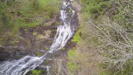 Looking-down-at-Rausor-Waterfall-from-drone-overhead-panning-left