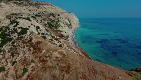 Aphrodite's-Rock-Viewpoint,-Cyprus,-Beautiful-Sunny-Day,-Tropical-Paradise,-Aerial-Wide-Angle