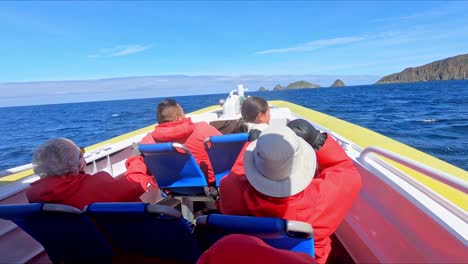 Bruny-Island,-Tasmania,-Australia---15-March-2019:-High-speed-tourist-boat-heading-towards-islands-near-Bruny-Island