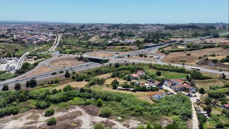 Drone-footage-of-the-highway-junction-in-Monte-De-Caparica