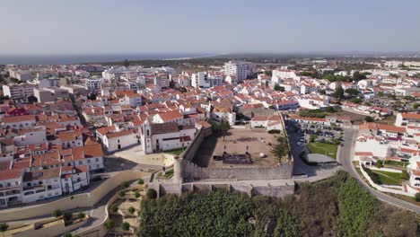 Establishing-aerial-view-of-beautiful-portuguese-fishing-town