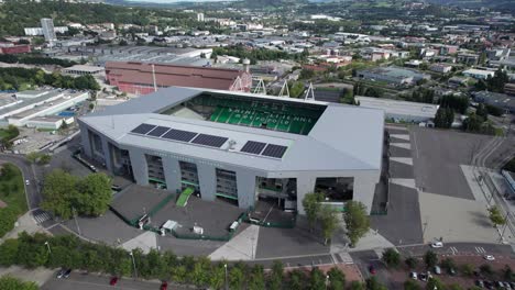 drone-shot-around-Geoffroy-Guichard-Stadium-in-Saint-Etienne-city,-Loire-departement,-France