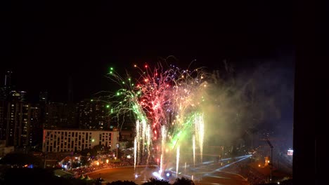 Beautiful-fireworks-display-in-one-of-the-EkkaNites-at-main-arena-RNA-showgrounds,-Bowen-hills