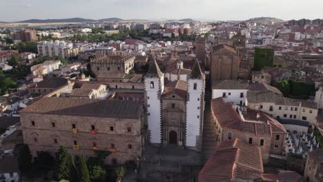 Aerial:-Cáceres\'-Iglesia-De-San-Francisco-Javier-Church,-Spain