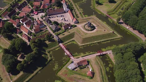 Wide-view-of-Fortress-town-Bourtange-in-summer-The-Netherlands,-aerial