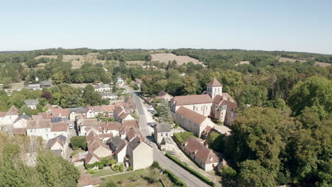 Aerial-drone-point-of-view-of-the-village-of-Ruffec-in-Indre,-France