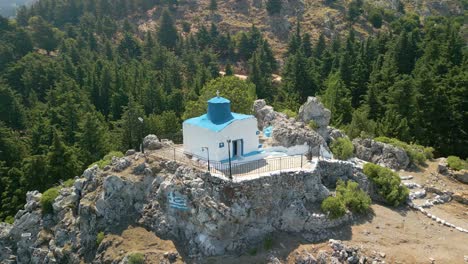 Aerial-Drone-View-Of-Agios-Ioannis-Theologos-Church-In-Kos-Island,-Greece