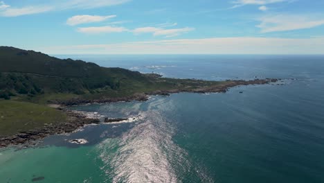Coastal-Landscape-With-Scenic-Ocean-In-Camarinas,-Spain---aerial-drone-shot