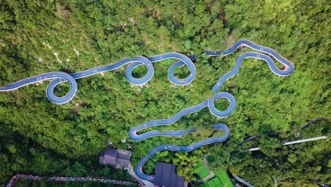Top-View-of-Kart-Race-Track-in-Amusement-Park,-Tonglu,-China