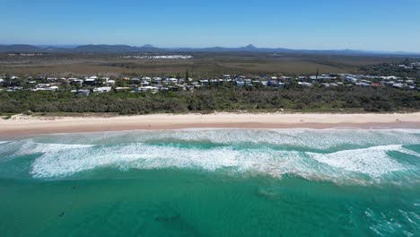 Sunshine-Beach-With-Turquoise-Water-And-Sandy-Shore-In-Queensland,-Australia---aerial-drone-shot