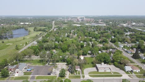 Aerial-view-of-the-city-of-Pontiac-Michigan,-aerial-drone-view