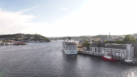 Luxury-Cruise-Ship-At-The-Port-In-Arendal,-Agder-County-In-Southeastern-Norway